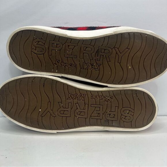 Sperry Pier View Red Buffalo Check Plaid Sherpa Slip On Shoes - Picture 10 of 12